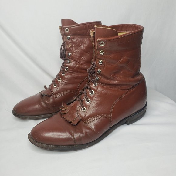 Justin Boots Other - Vintage Justin Mens Sz 8 508 KILTIE ROPER Brown Leather Lace-up Boots